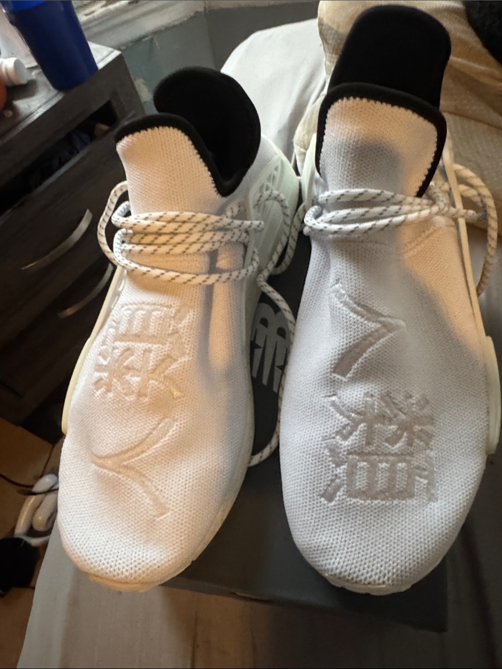adidas Men White Knit Slip-On Sneakers with Black Collar